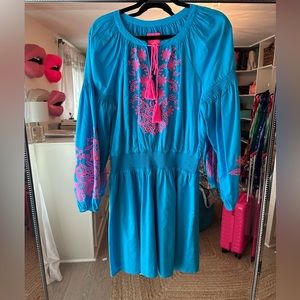 Lilly Pulitzer Blue and Pink Embroidered Dress Size Large